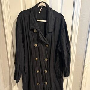 Free People Black Double-Breasted Trench Coat
